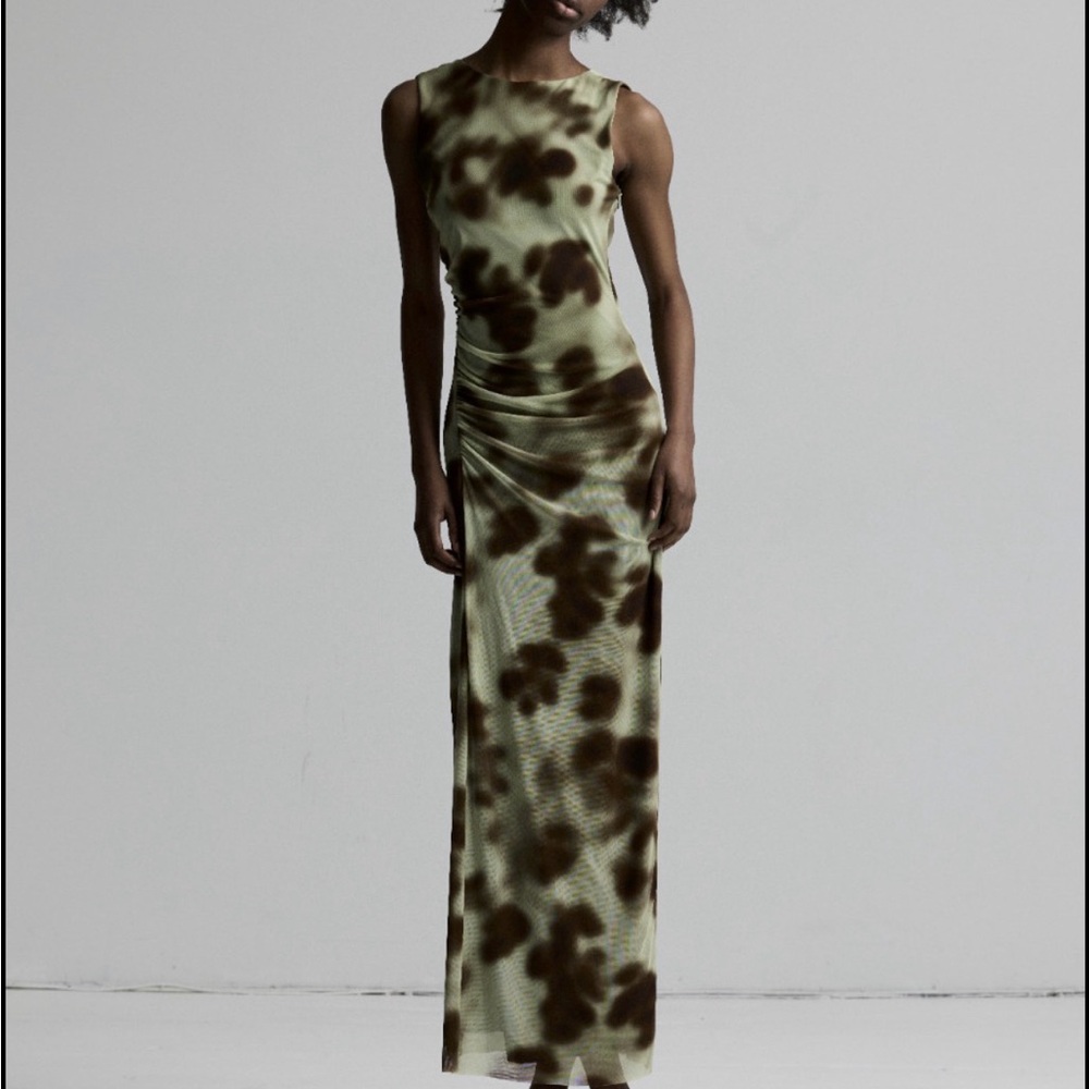 Zara Sleeveless Maxi Dress in Green and Brown